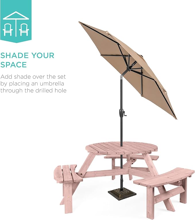 Best Choice Products 6-Person Circular Outdoor Wooden Picnic Table - Image 5