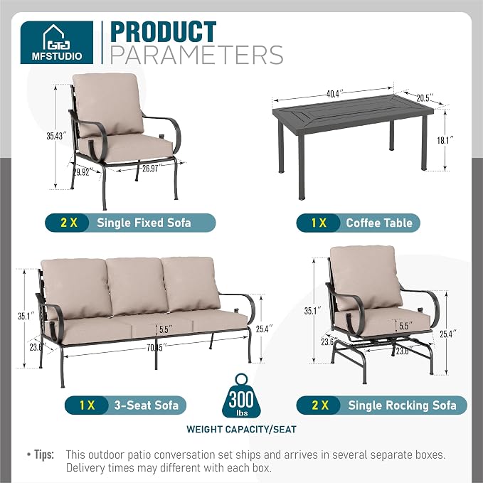 MFSTUDIO 7 Seats Large Metal Patio Conversation Sets, 6 Pieces Outdoor - Image 8