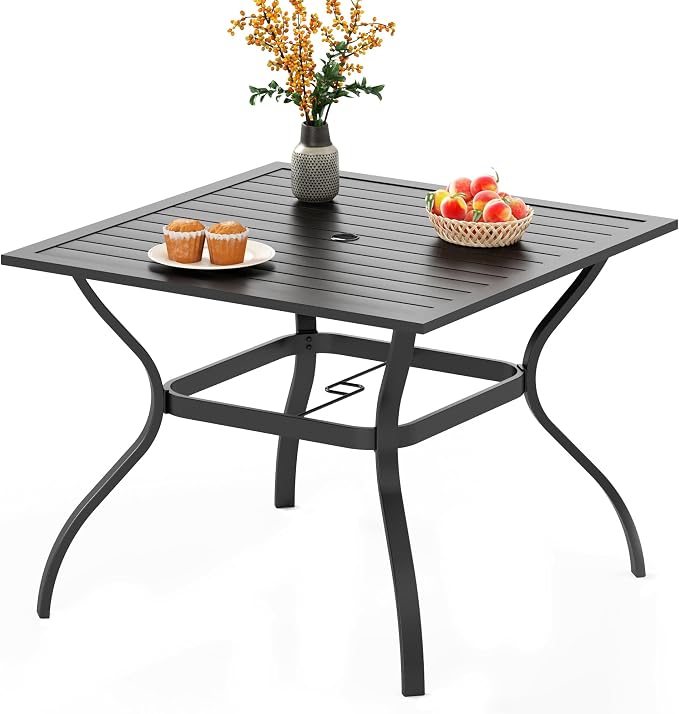 PHI VILLA 37 Inch Outdoor Dining Table Metal Steel Slat Square Patio Dining by PHIVILLAThepioneerofcomfortablehouseholdsupplies
