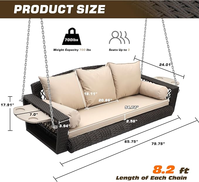 Grepatio Wicker Hanging Porch Swing - Image 7