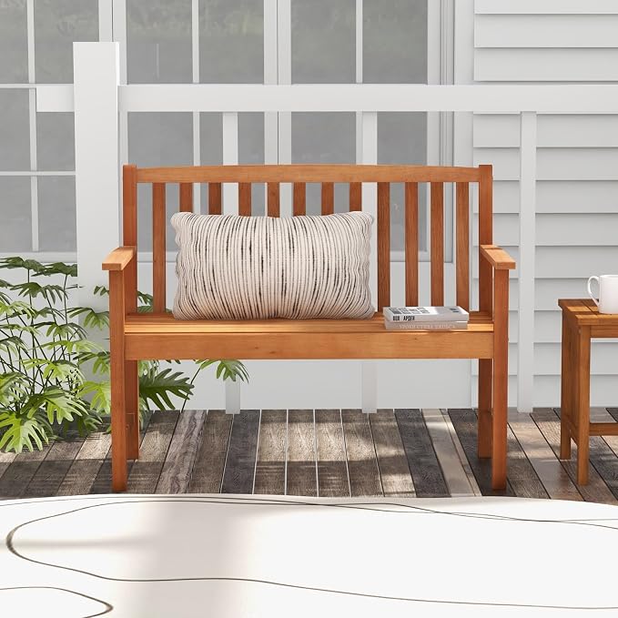 Tangkula Outdoor Garden Bench, 2-Person Eucalyptus Wood Bench - Image 5
