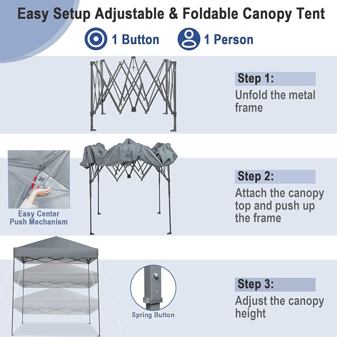 Tangkula 6.6x6.6 Ft Pop Up Canopy, 1 Person Instant Setup Canopy Tent - Image 4