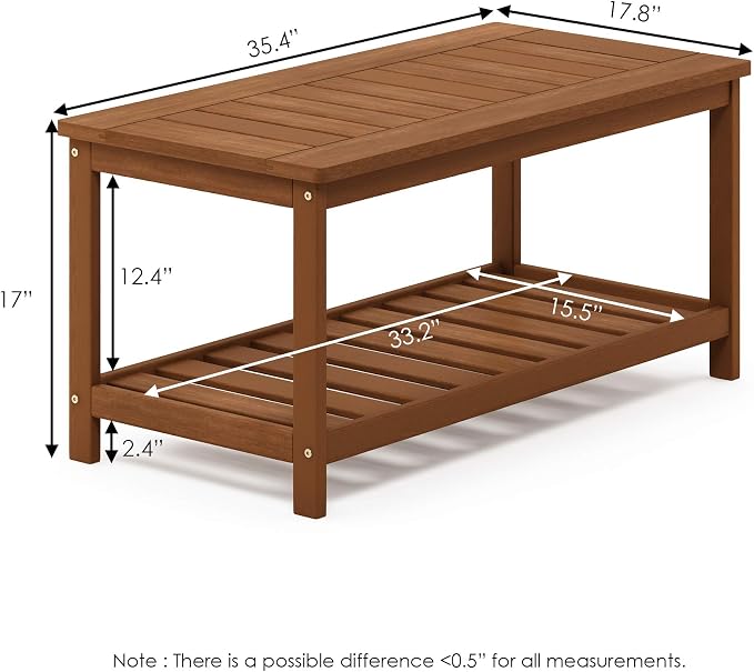 Furinno FG18508 Tioman Hardwood Patio Furniture 2-Tier Coffee Table in Teak Oil - Image 3