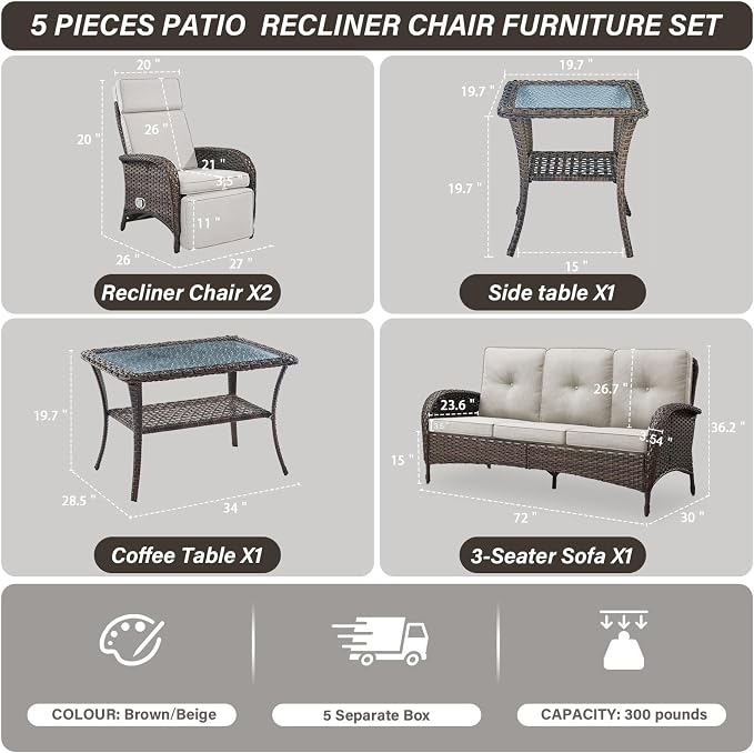 Belord 5 Piece Patio Furniture Set - Image 2