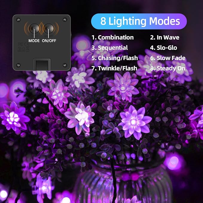 ITICdecor Solar Flower String Lights Outdoor Waterproof 50 LED Upgraded Flower - Image 3
