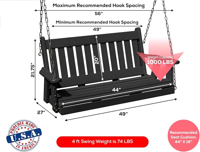 Poly Lumber Wood 4FT Mission Porch Swing Amish Craftsmandship Made in USA HDPE - Image 2