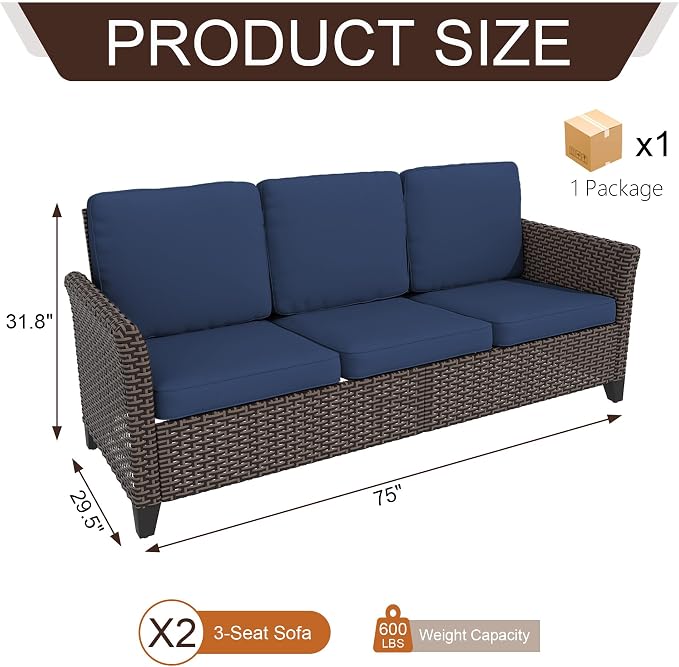 Patio Couch with High Back, All Weather PE Wicker Couch with Waterproof Cushion - Image 4