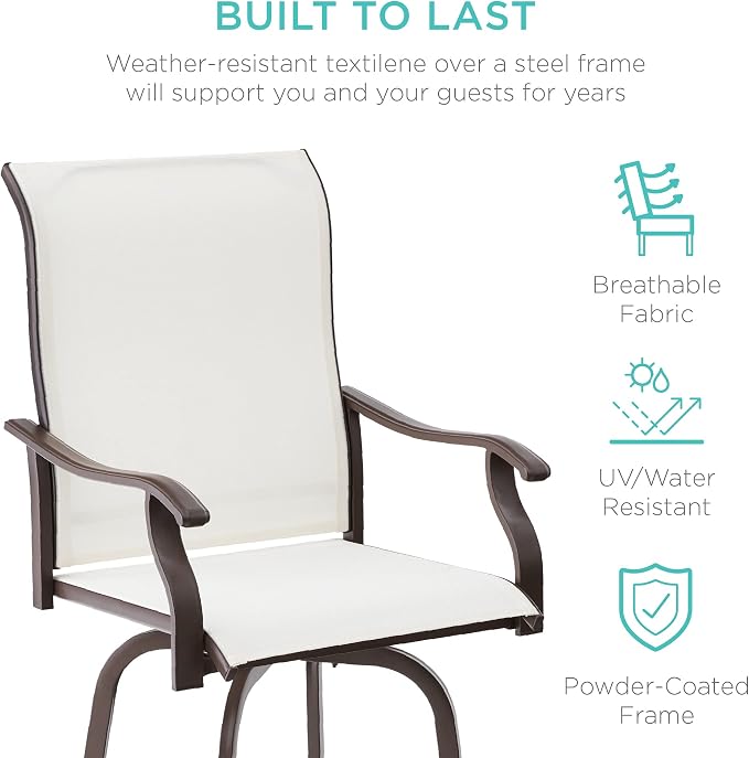 Best Choice Products Set of 2 Swivel Barstools, Bar Height Outdoor Chairs - Image 5