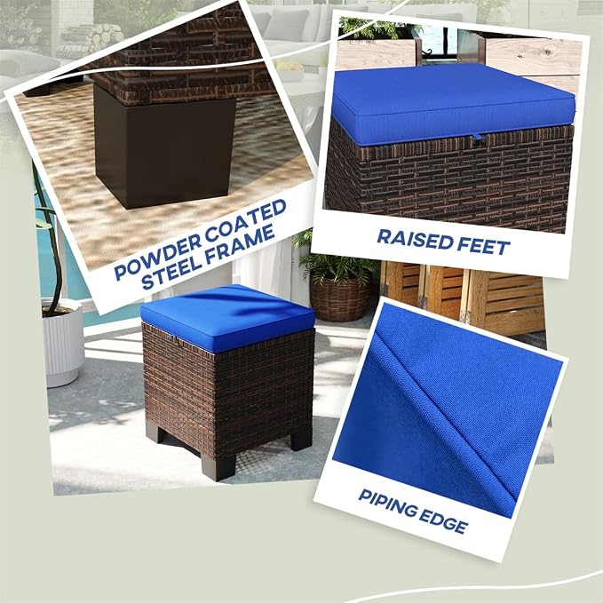 SSLine Outdoor Rattan Ottoman Set, 15.7W x 15.7D x 18.1H inches, All Weather - Image 6