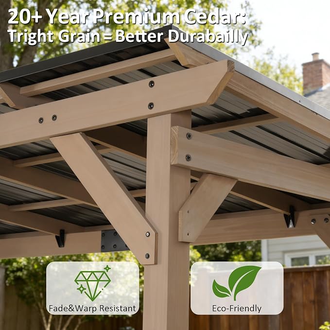 CHARMELEON Grill Gazebo 6 x 12 FT, Cedar Wood BBQ Gazebo - Image 4