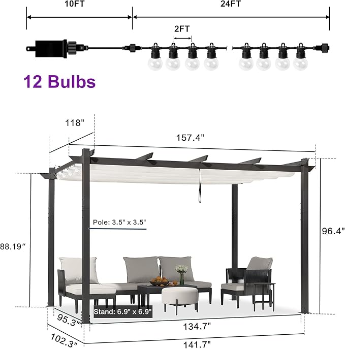 PURPLE LEAF 10' x 13' Outdoor Retractable Pergola - Image 5