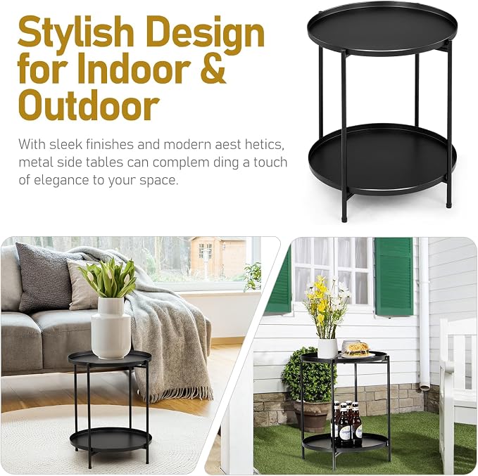 Outvita 2 Tier End Table, Metal Side Table - Image 4