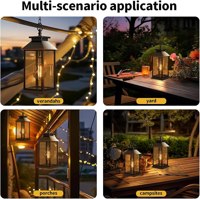 2 Pack Hanging Solar Lanterns Glass Solar Lights Outdoor Waterproof Upgraded - Image 3