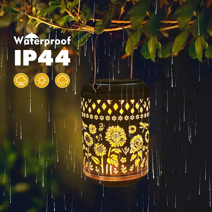 Kaixoxin 2 Pack Solar Garden Decor Metal Lantern Sunflower Table Lamp Bronze - Image 6