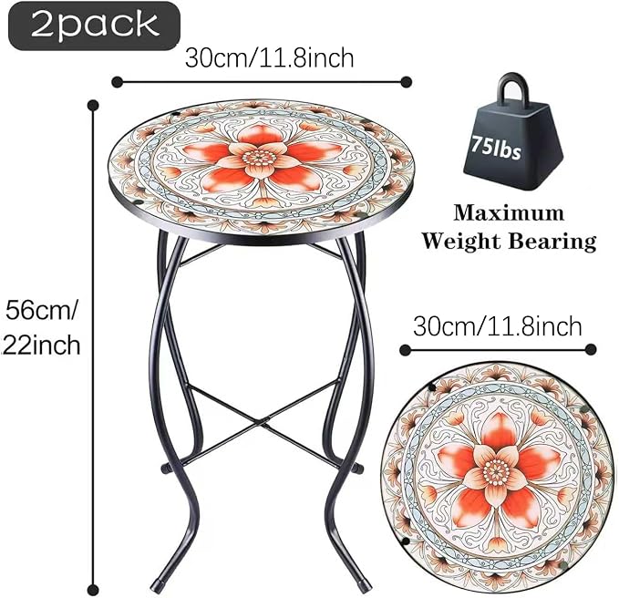 2PCS 12 Inch Small Outdoor Side Table - Image 3
