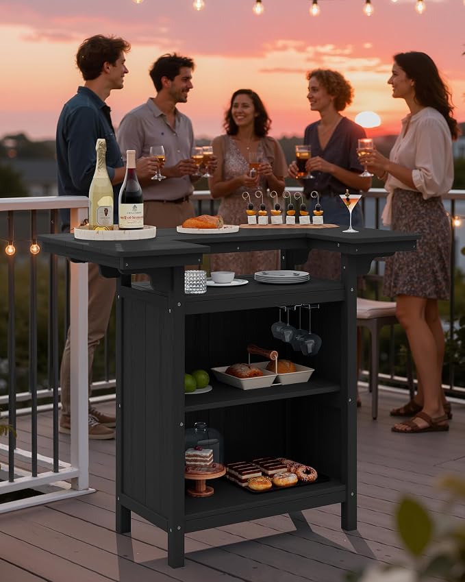 SERWALL Outdoor Bar Table, Patio Bar Cabinet - Image 9