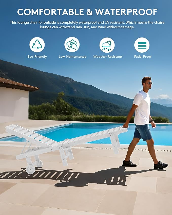 SERWALL Outdoor Chaise Lounge Set of 2, All-Weather HDPE Pool Lounge Chairs - Image 5