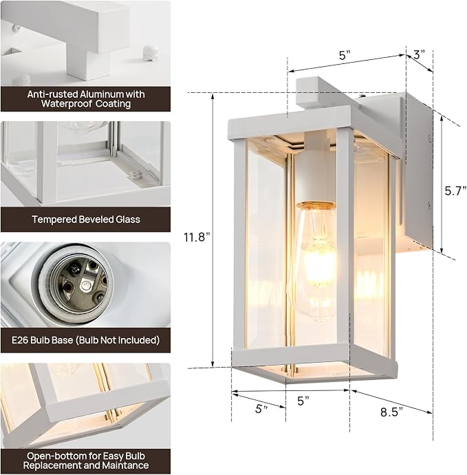 Dusk to Dawn Porch Lights with GFCI Outlets Waterproof Outdoor Wall Lights - Image 2