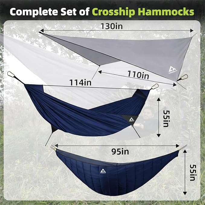 Camping Hammock with Mosquito Net & Hammock Underquilt and Rain Fly Tarp - Image 2