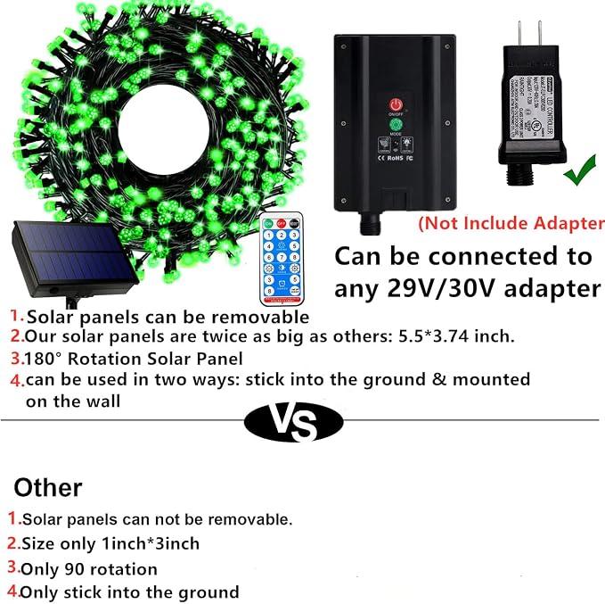Solar Christmas Lights Outdoor, 115 Ft 300 LED 8 Modes Waterproof Patio Lights - Image 3