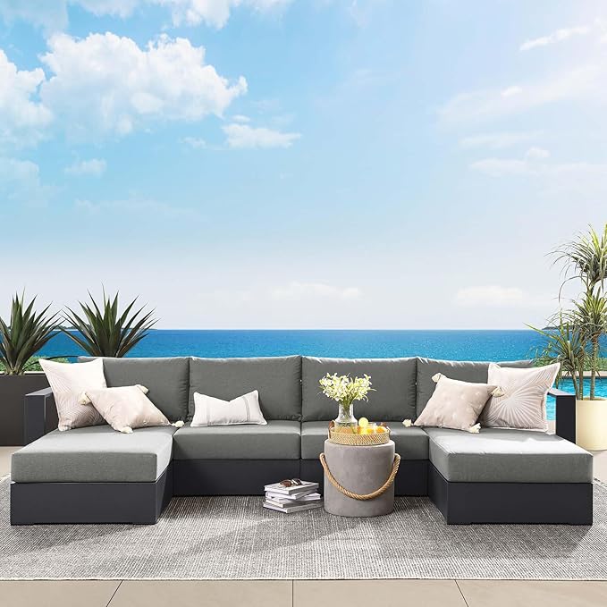 Modway Tahoe Aluminum 4-Piece Outdoor Patio Furniture Gray Charcoal, Modular by Modway