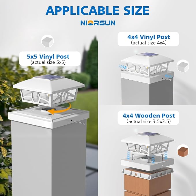 NIORSUN Solar Post Lights Outdoor, Fence Post Solar Lights Warm White Outdoor - Image 3