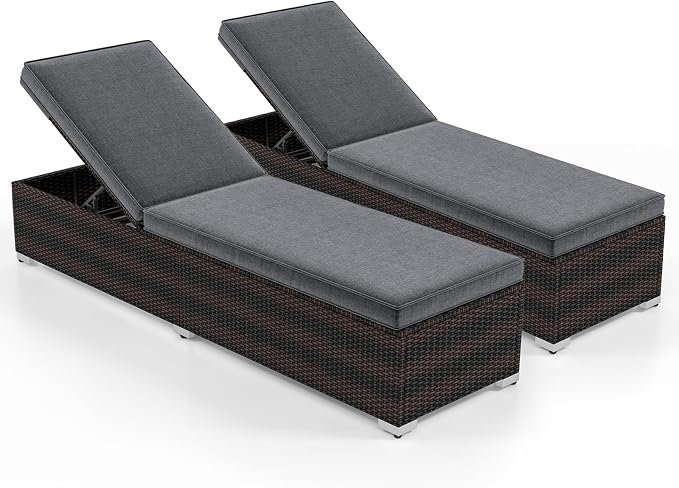 Tangkula Outdoor Chaise Lounge, Patio Wicker Lounge Chair w/ 4-Level Backrest by TANGKULA