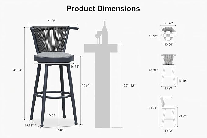 PURPLE LEAF Outdoor Swivel Bar Height Stools Set of 2 Metal Modern Wicker Bar - Image 2