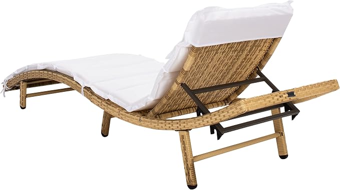 SAFAVIEH Outdoor Collection Colley Natural Wicker/White Cushion Adjustable - Image 9