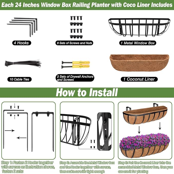 ZeeDix 4 Pack 24 Inch Railing Planter Box, Metal Window Boxes - Image 4