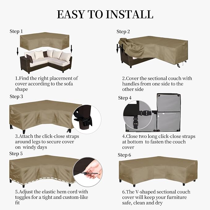 Easy-Going 600D Patio V-Shaped Sectional Sofa Cover, Waterproof Outdoor - Image 7