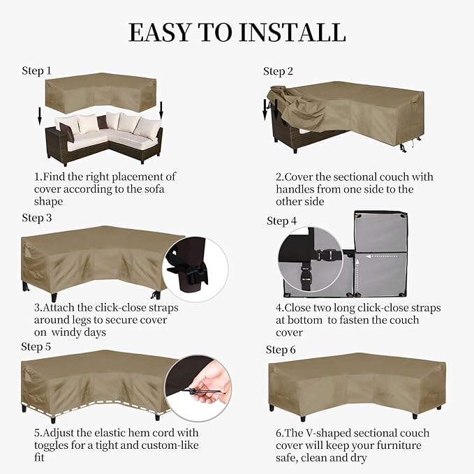 Easy-Going 600D Patio V-Shaped Sectional Sofa Cover, Waterproof Outdoor - Image 7