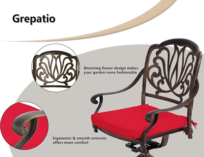 Grepatio 5 Piece Outdoor Dining Set Cast Aluminum Patio Dining Set Table and - Image 5