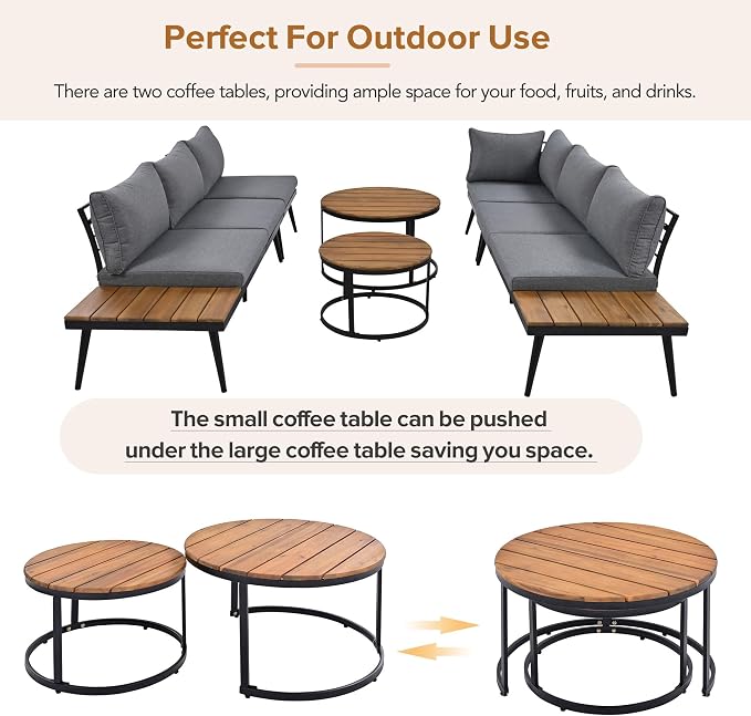 LUMISOL 6 Piece Patio Furniture Set, Outdoor Sectional Sofa Set - Image 6