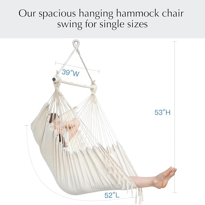 PNAEUT Hammock Chair with Tassel Hanging Rope Swing - Image 6