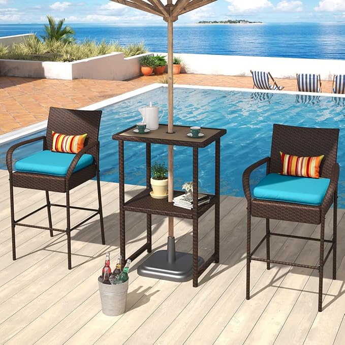 Sundale Outdoor Wicker Bar Stool Set of 4, Patio Counter Height Pub Chair - Image 8