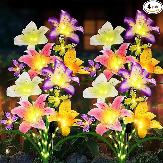 Solar Garden Lights 4 Pack LEDs Solar Lilies Flower Lights, Yard Patio Pathway by stadeco