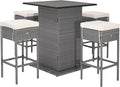 HAPPYGRILL 5 Pieces Outdoor Rattan Bar Set, Patio Wicker Bar Table and 4 Bar by HAPPYGRILL