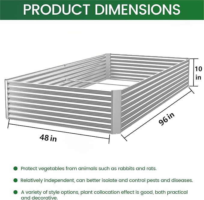 FRIZIONE 3pcs 8x4ft Galvanized Raised Garden Bed Outdoor, Above Ground Garden - Image 3
