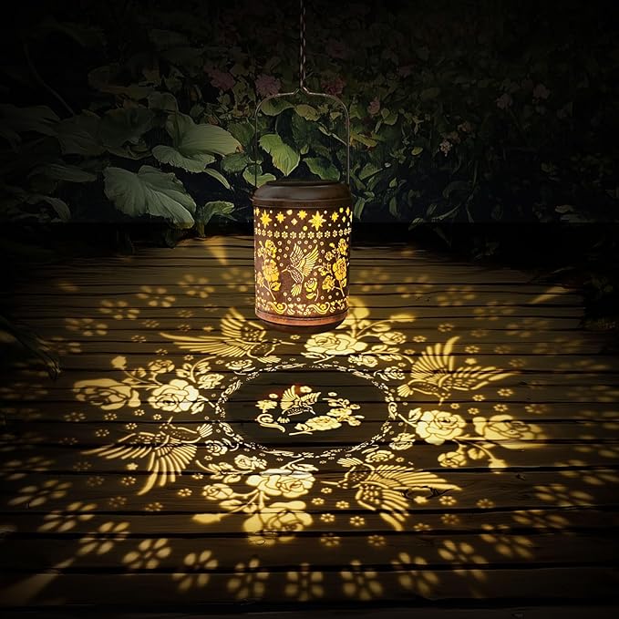 Kaixoxin 2 Pack Solar Garden Decor Metal Lantern Hummingbird Table Lamp Bronze - Image 6
