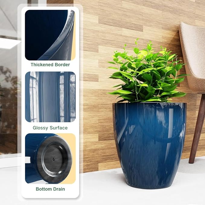 QCQHDU 10 inch Plant Pot with Drainage Hole, 2 Pack Sturdy Pots - Image 2