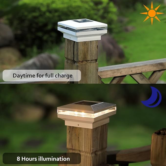 Dynaming 8 Pack Solar Post Lights, Outdoor Decorative Posts Cap Light, Solar - Image 3
