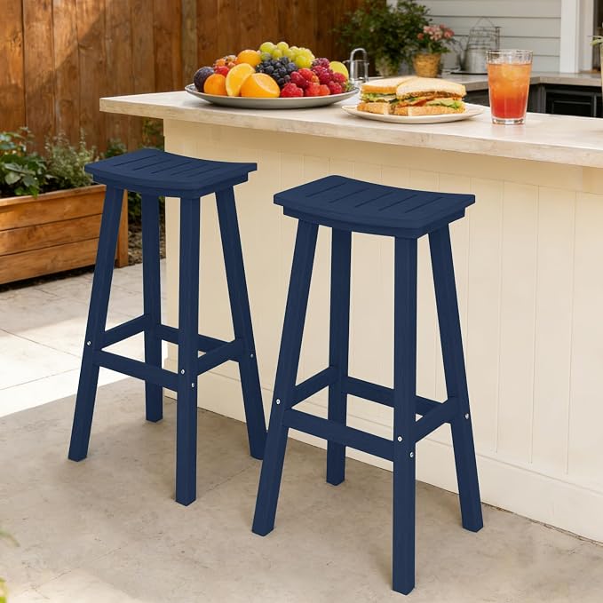 Outdoor Bar Stools Set of 2, 29 Inch All-Weather HDPE Bar Height Chairs - Image 7