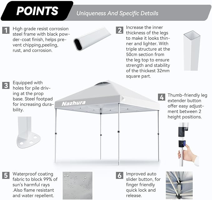 Nazhura 10' x 10' Pop Up Canopy Tent - Image 5