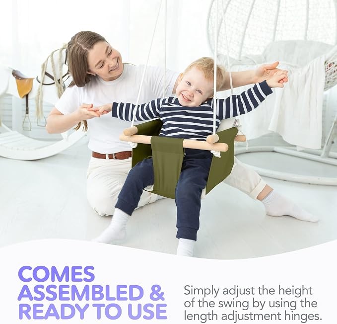 CaTeam - Canvas Baby Swing, Wooden Hanging Swing Seat Chair - Image 7