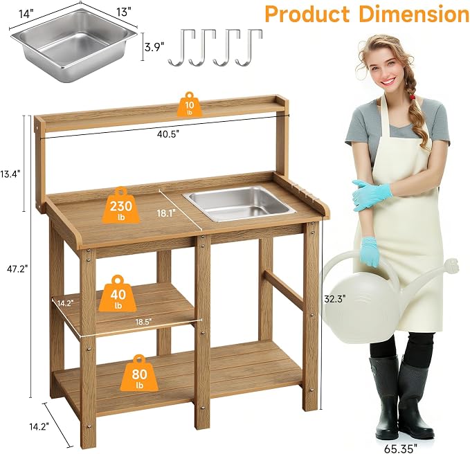 ONBRILL Potting Bench, Outdoor Potting Bench Table - Image 2
