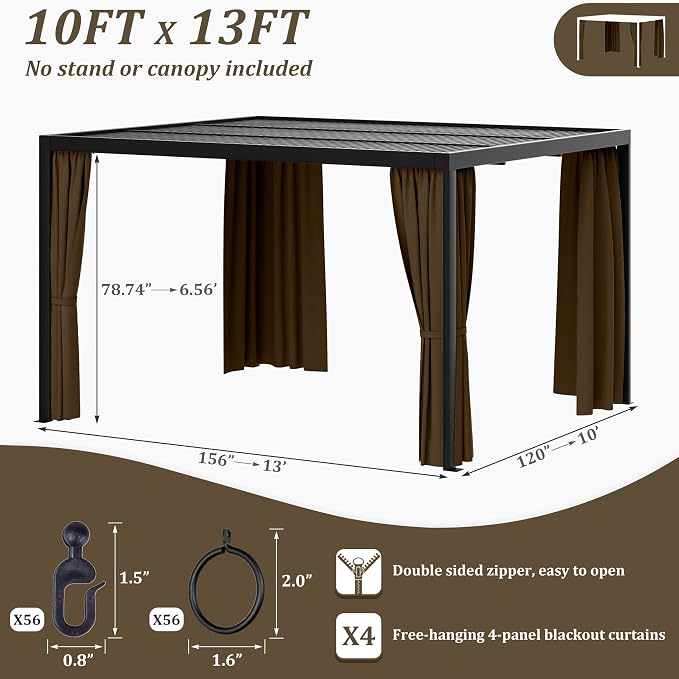 Gazebo Universal Replacement Privacy Curtain, 4-Panels Sidewall Curtains - Image 2