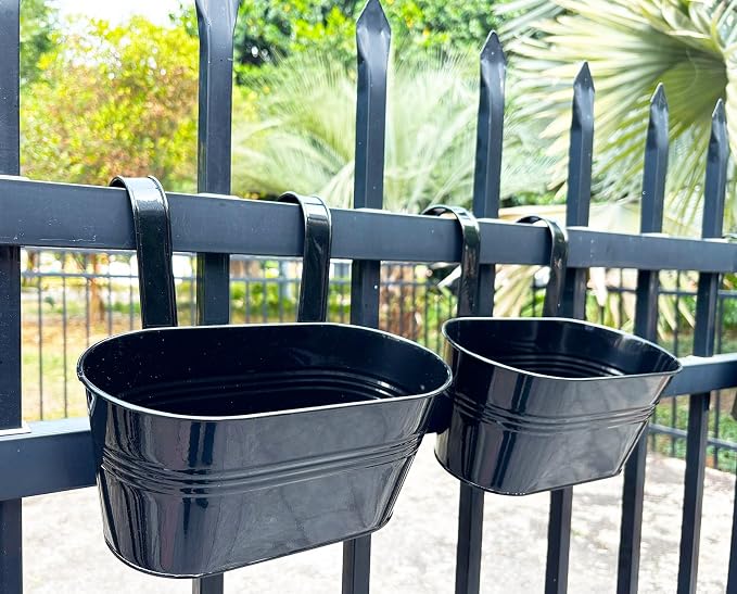 6 Pack Metal Hanging Planter for Outdoor Plants, 10 Inch Black Fence Planters - Image 9
