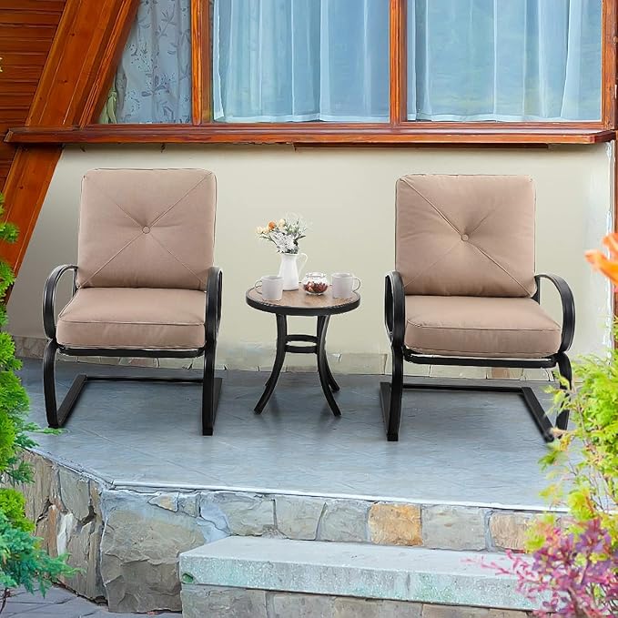 PHI VILLA Outdoor Round Side Table Set of 2, Outside All Weather Coffee Bistro - Image 5