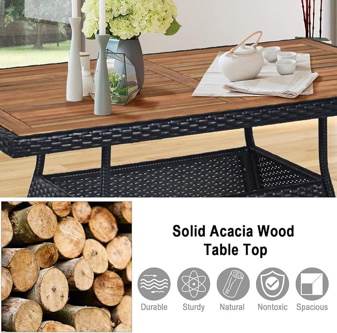 Tangkula 5 Piece Wicker Patio Dining Set, Outdoor Rattan Table & Chairs Set - Image 6